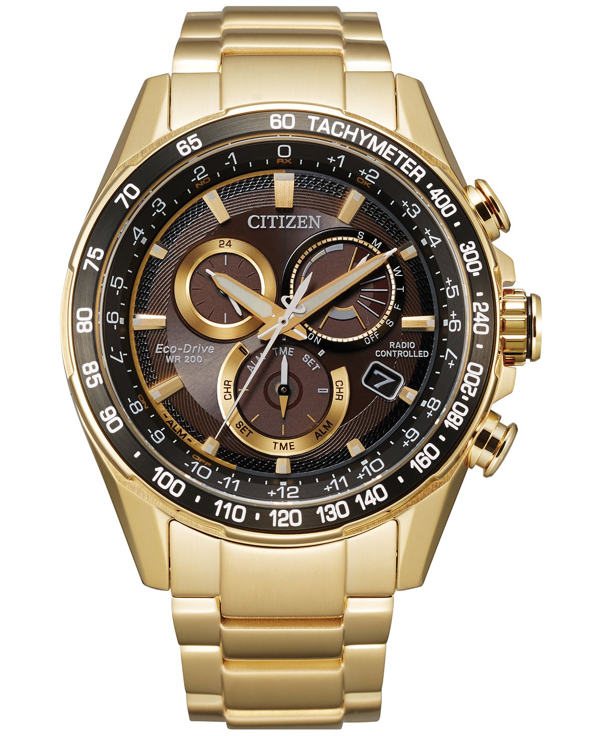 

Мужские часы Eco-Drive с хронографом PCAT, золотистый браслет из нержавеющей стали, 43 мм Citizen