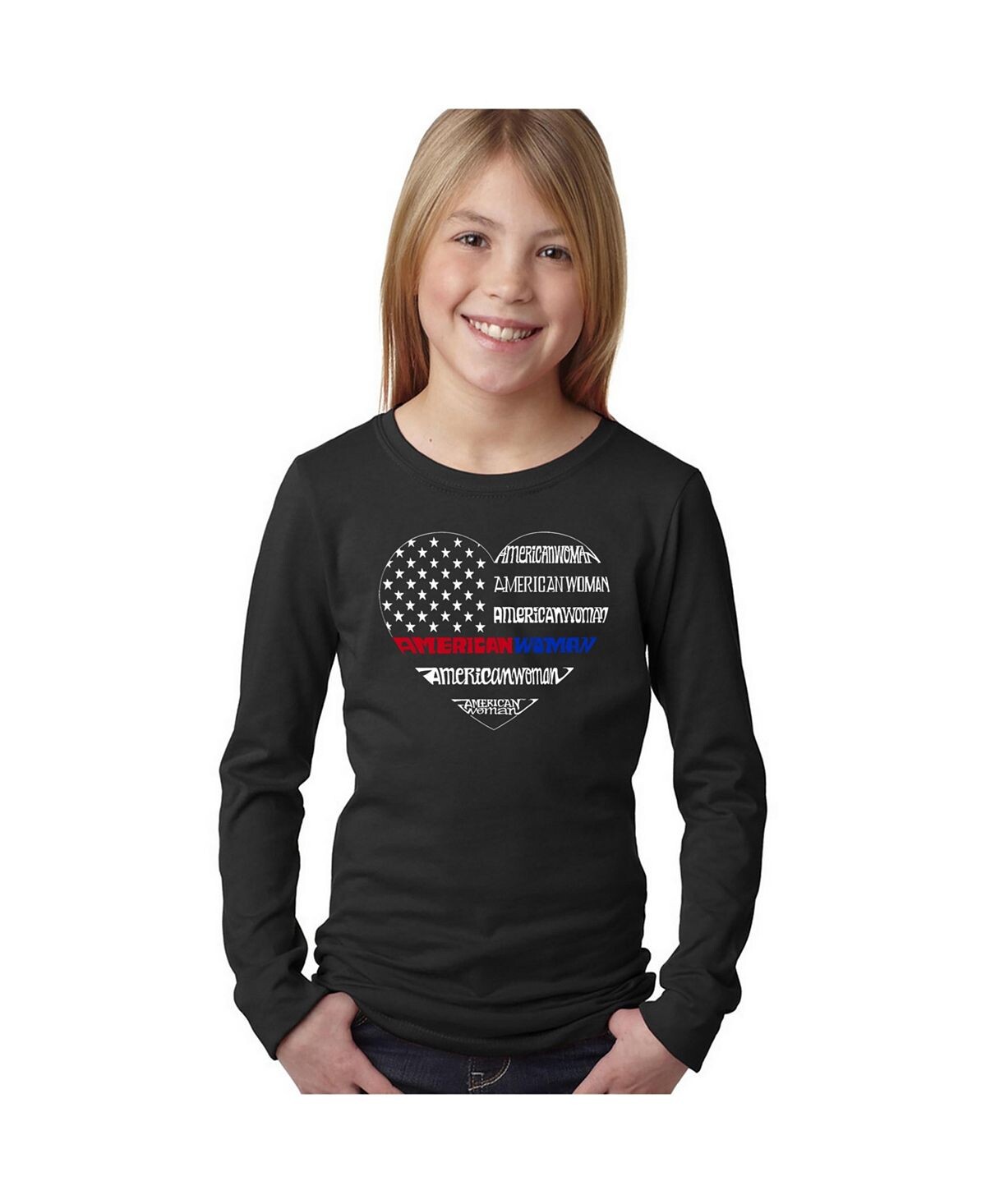 

Футболка с длинным рукавом Big Girl's Word Art - American Woman LA Pop Art