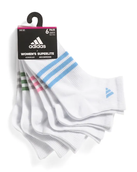 

6 пар носков Superlite длиной 3,0 четверти Adidas, белый/синий