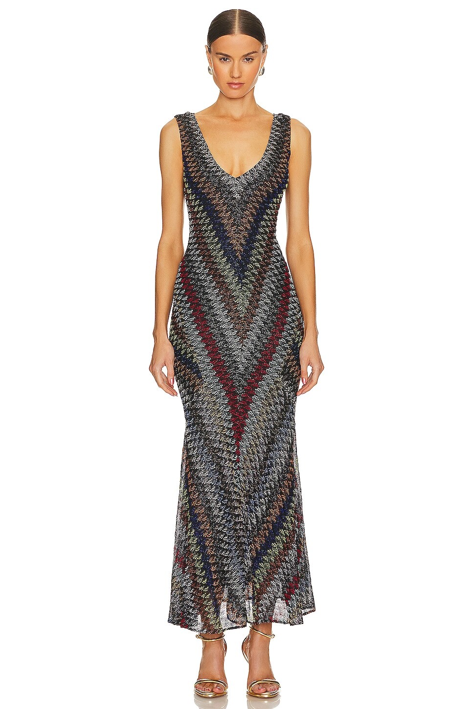 

Платье макси Missoni V-neck, цвет Multi Color Relief Dark