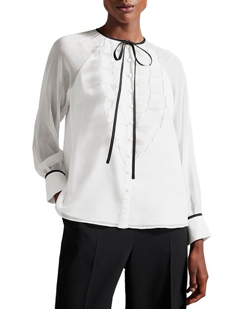 

Keleih Блуза с завязками и рюшами Ted Baker, цвет White