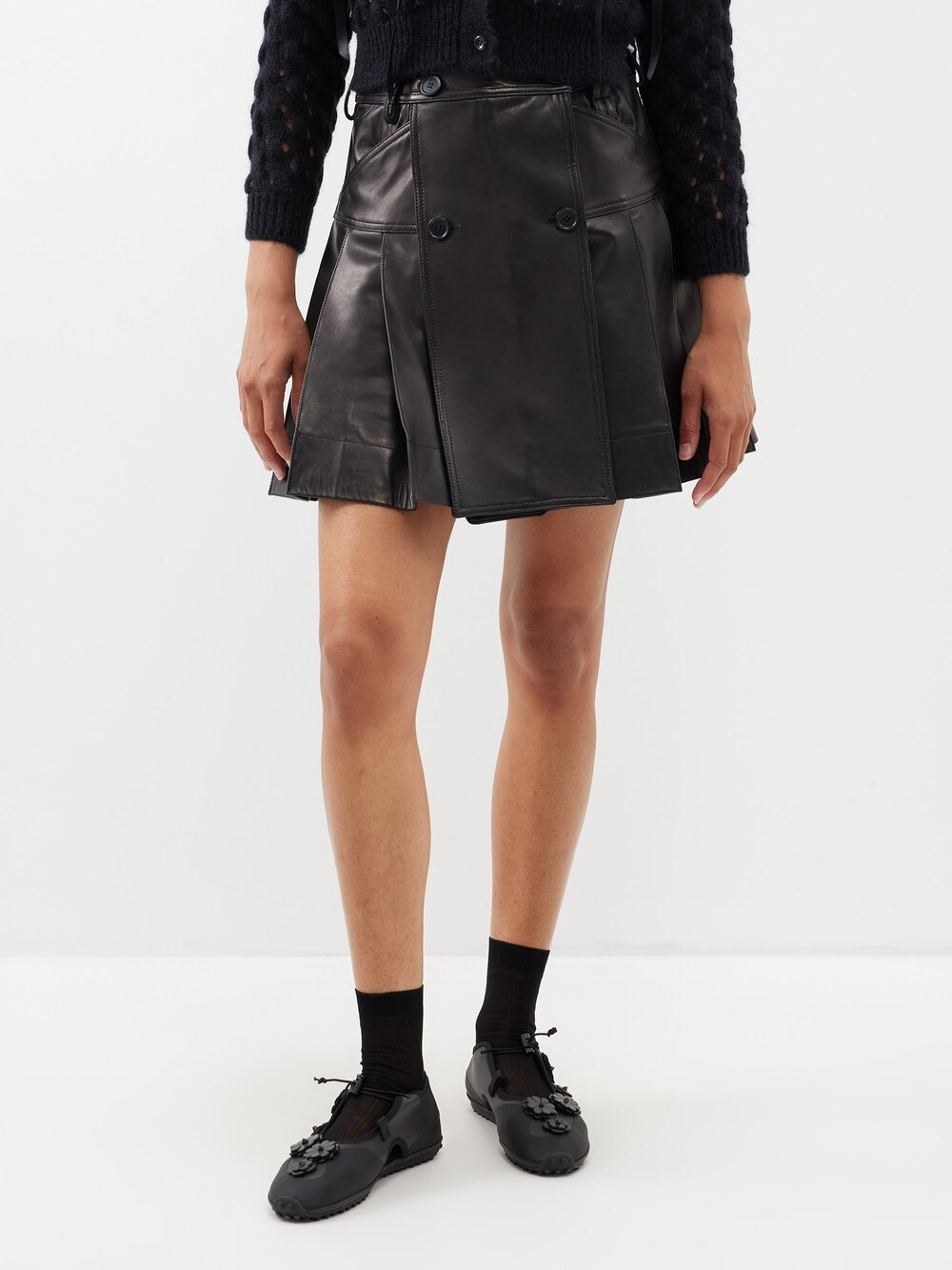 

Плиссированная кожаная мини-юбка Simone Rocha, черный