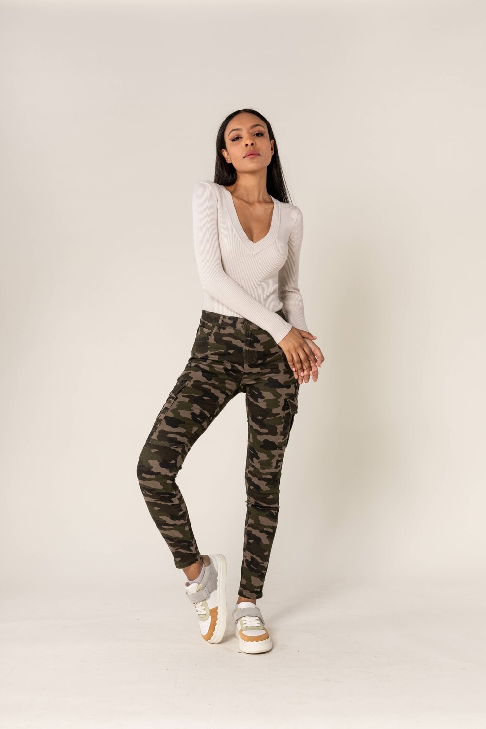 

Брюки Nina Carter Denim Cargo Stretch Jeans Hose Röhrenjeans, зеленый