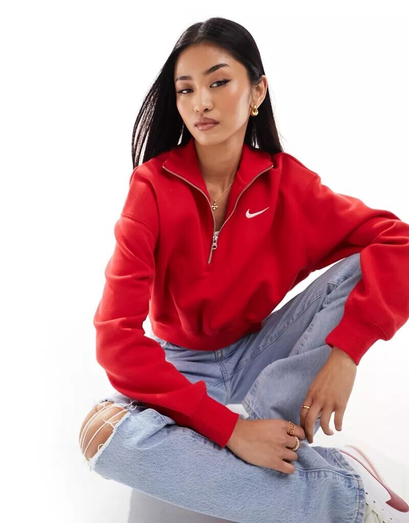 

Короткая флисовая толстовка Nike на молнии с маленьким логотипом Swoosh