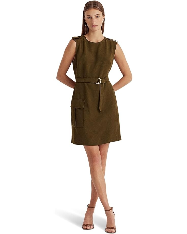 

Платье LAUREN Ralph Lauren Belted Double-Faced Crepe, зеленый