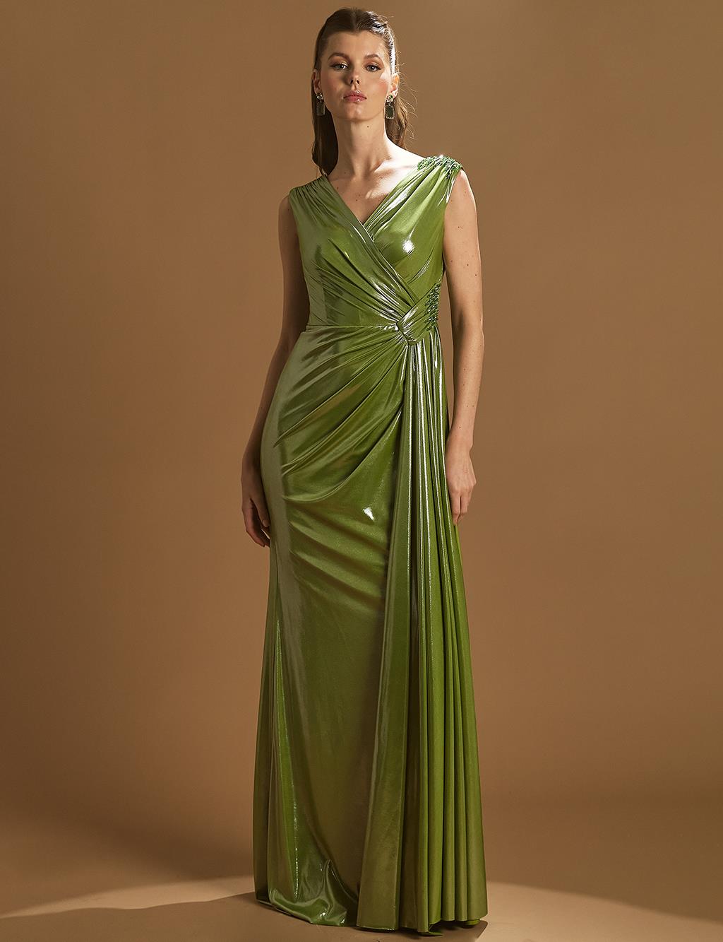 

Вечернее платье в форме рыбы с драпировкой, зеленое Tiara