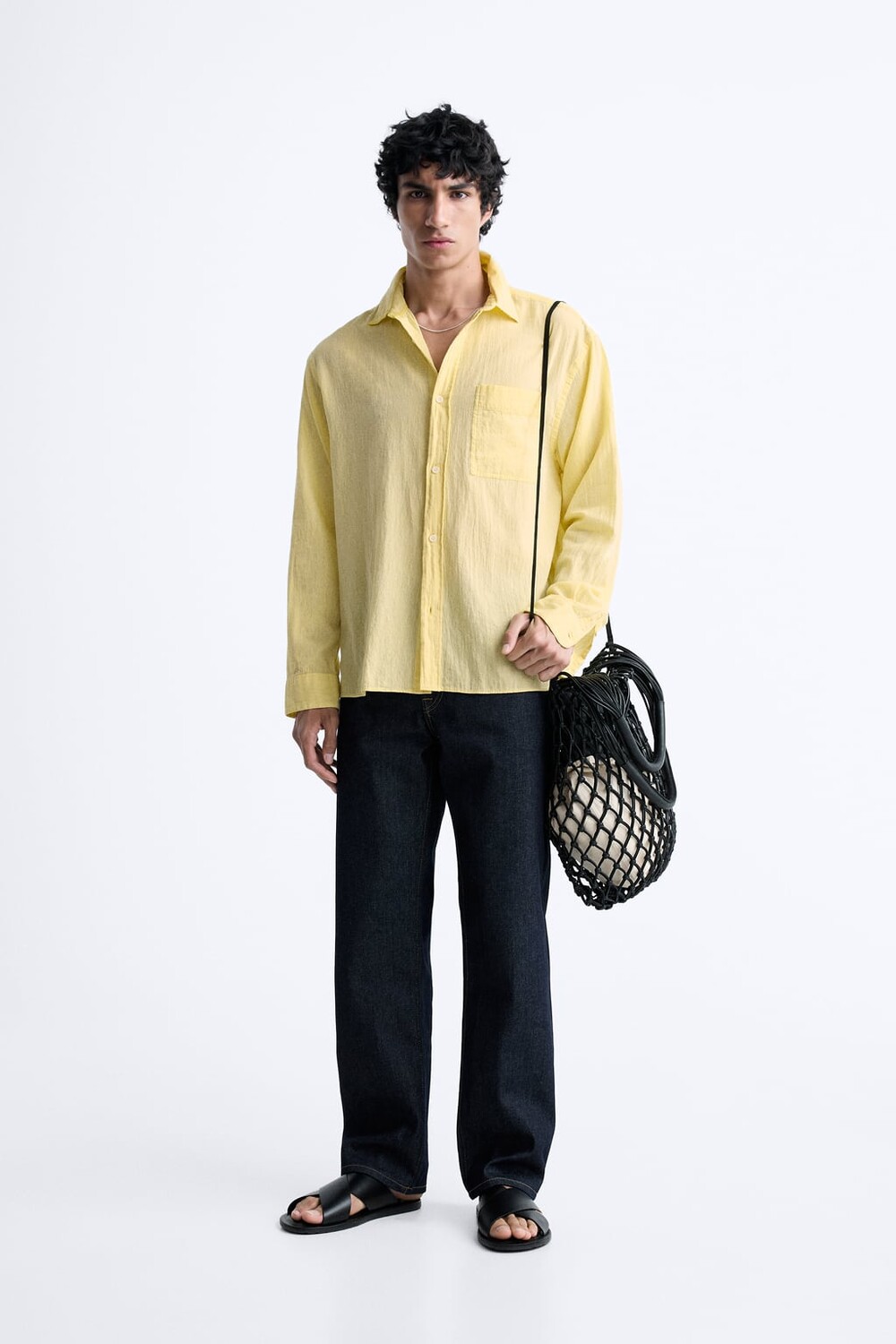 

Рубашка из хлопка с карманом ZARA, желтый