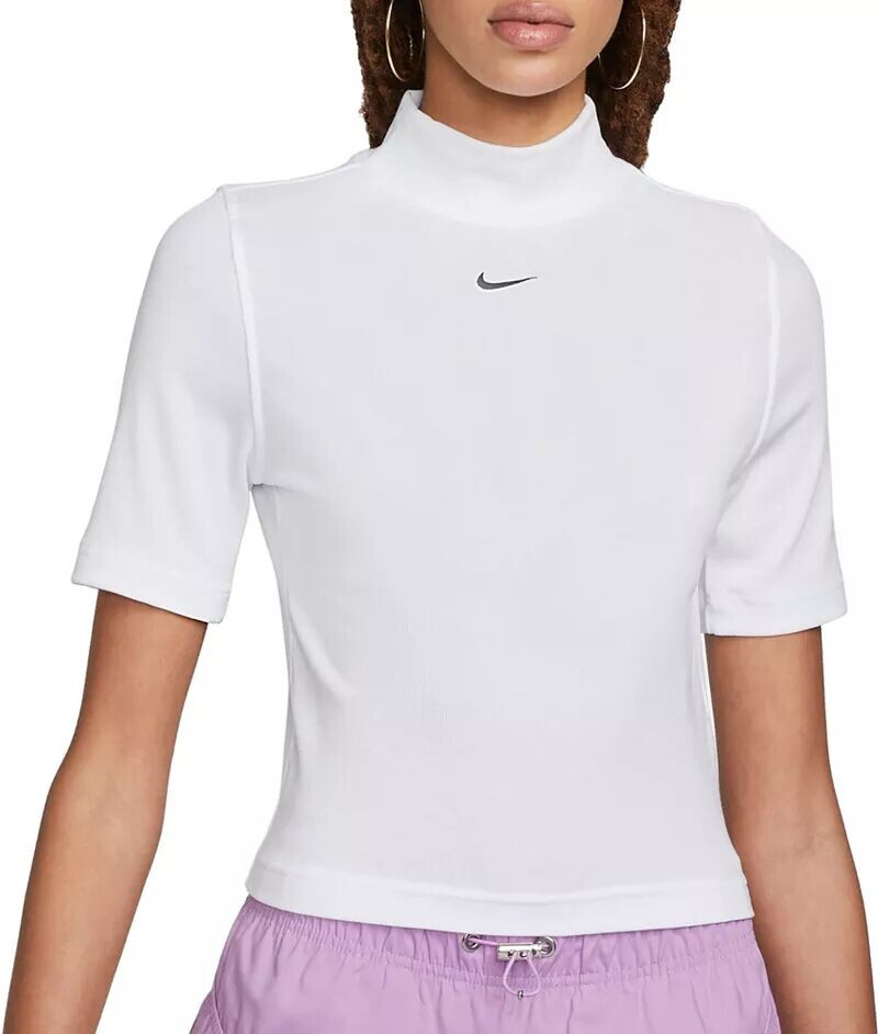 

Женская рубашка Nike Sportswear Essentials в рубчик с короткими рукавами и воротником-стойкой, белый