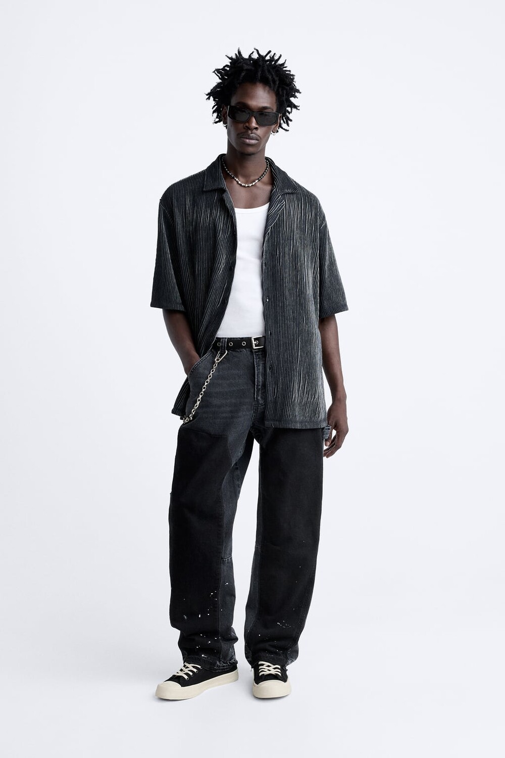 

Вертикальная текстурная рубашка ZARA, черный