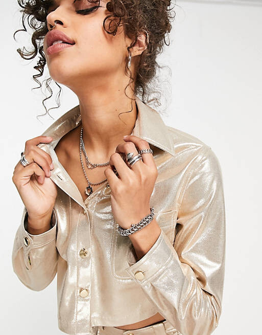 

Золотистая укороченная куртка ASOS DESIGN, Желтый