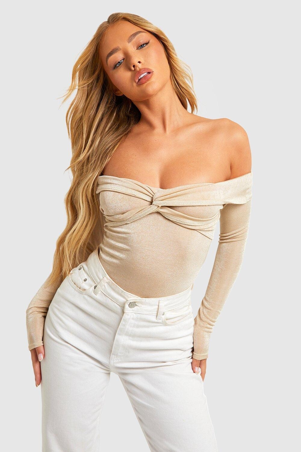

Боди с открытыми плечами Boohoo, серый