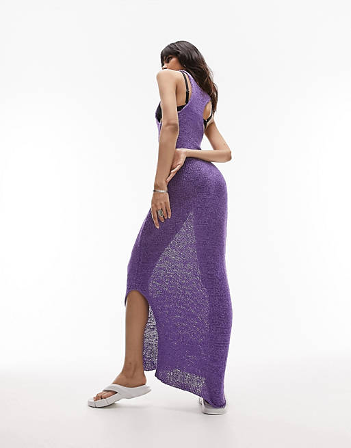 цена Фиолетовое трикотажное платье из ленточной пряжи Topshop