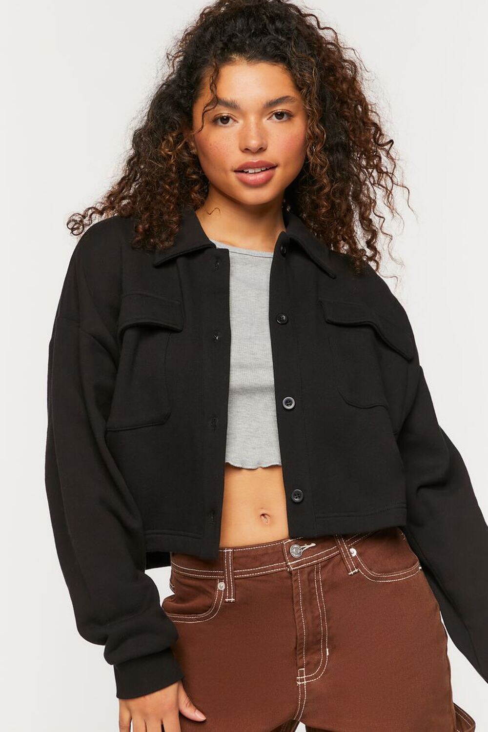 

Укороченная куртка из френч-терри Forever 21, черный