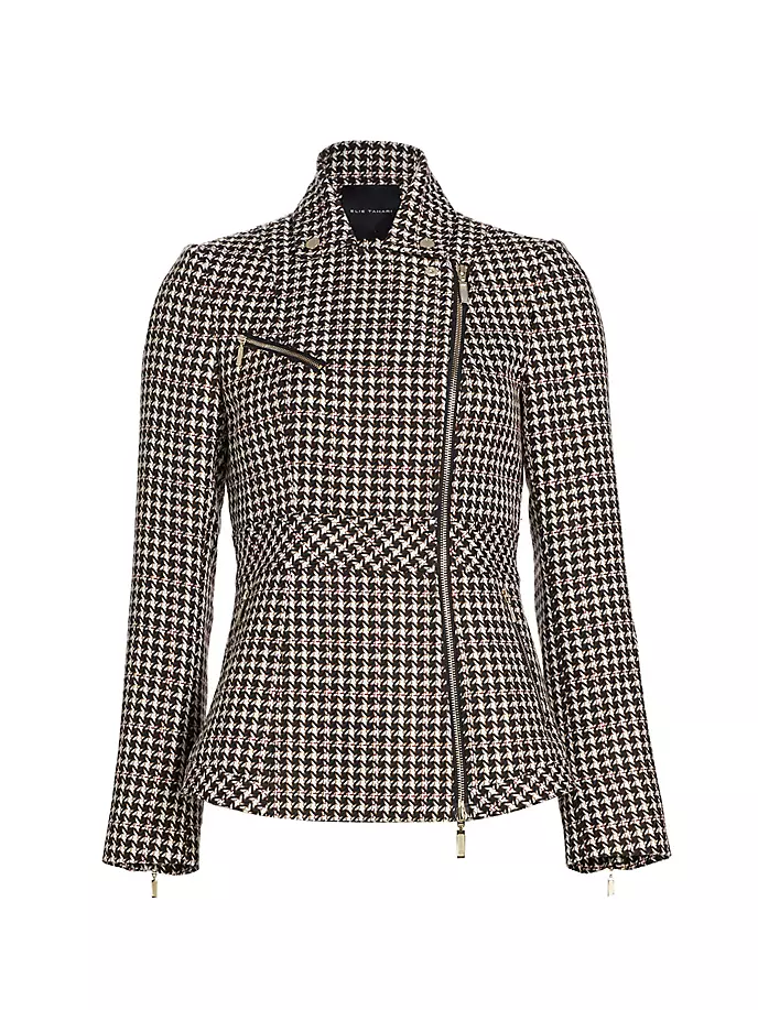 

Мотоциклетная куртка Natalyia с узором «гусиные лапки» Elie Tahari, цвет black cherry houndstooth