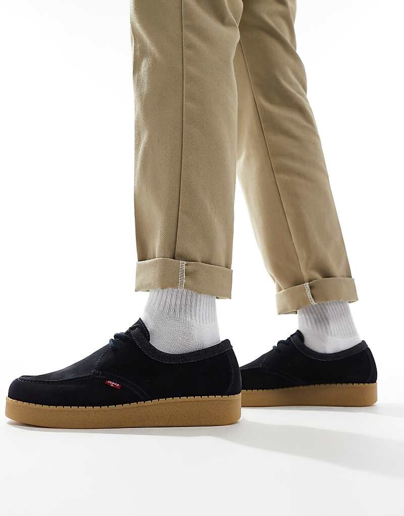

Темно-синие замшевые туфли-фартуки со шнуровкой и красным логотипом Levi's