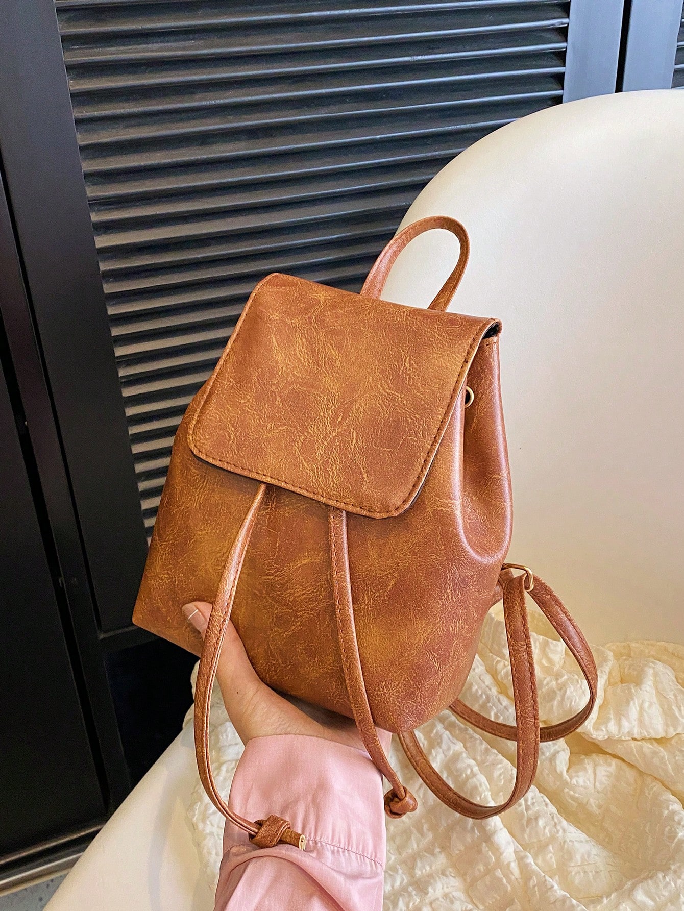1 однотонный стильный рюкзак в стиле щенка для поездок на работу, коричневый легкий портативный однотонный вельветовый модный повседневный рюкзак бежевый