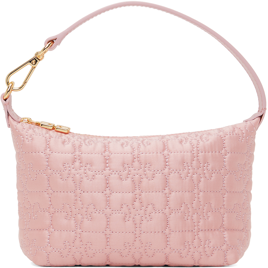 Розовая маленькая атласная сумка-бабочка Ganni цена и фото
