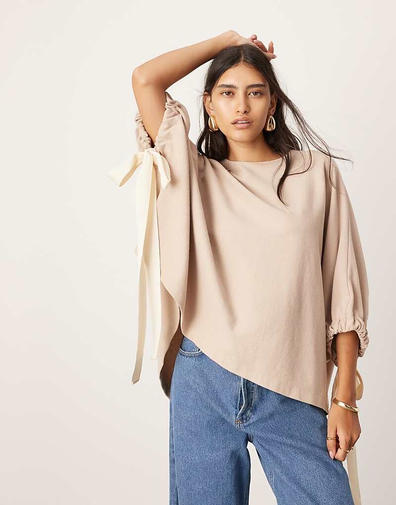 

Трикотажный топ ASOS EDITION – цвета мокко свободного кроя и контрастной завязкой