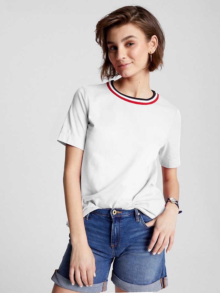 

Футболка с круглым вырезом и полосатым воротником Tommy Hilfiger