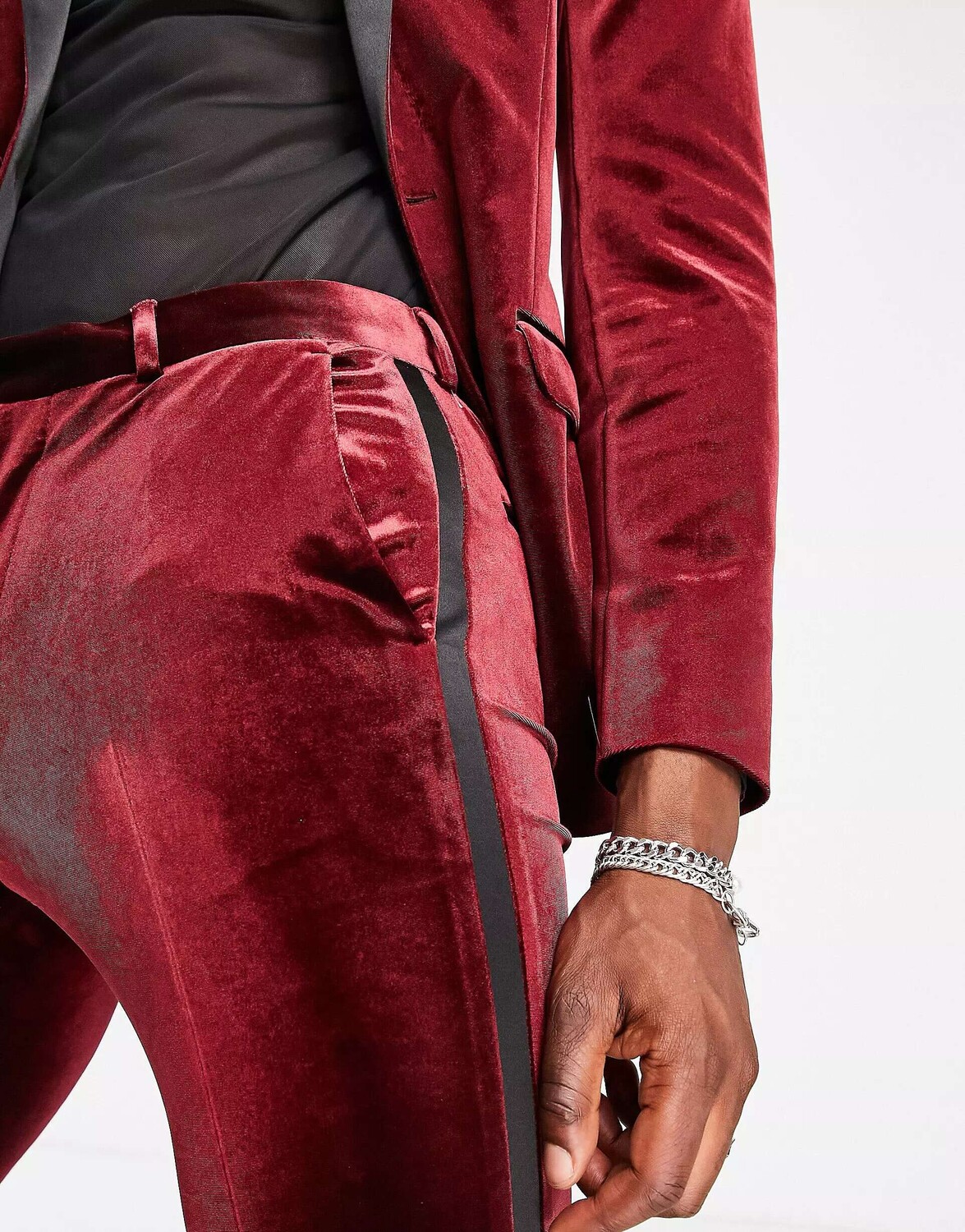 

Бордовые бархатные брюки-смокинги ASOS, Красный
