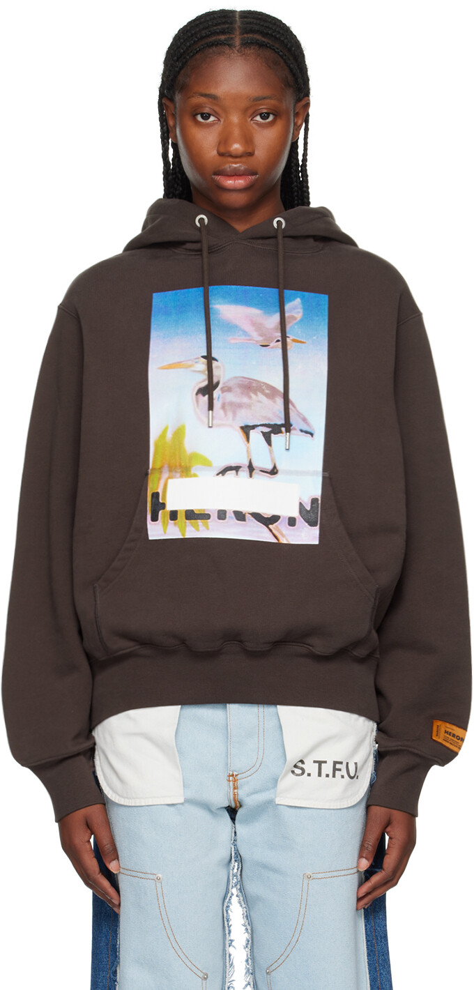 

Коричневый худи Heron с цензурой Heron Preston