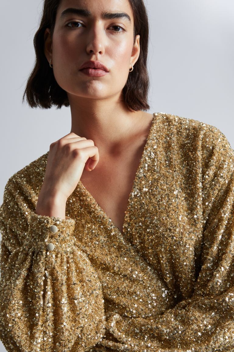 

Платье мини с пайетками и запахом H&M, желтый
