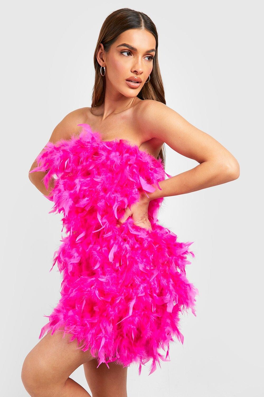 

Платье-бандо из перо Boohoo, розовый
