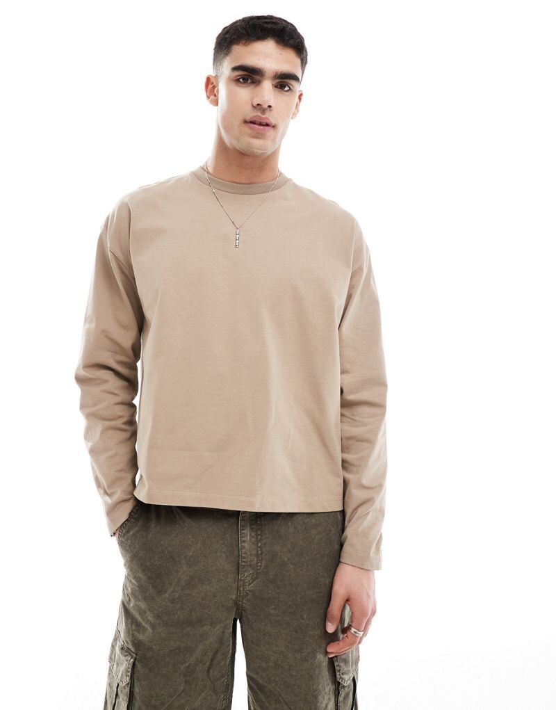 

Толстая футболка свободного кроя с длинными рукавами цвета хаки ASOS DESIGN