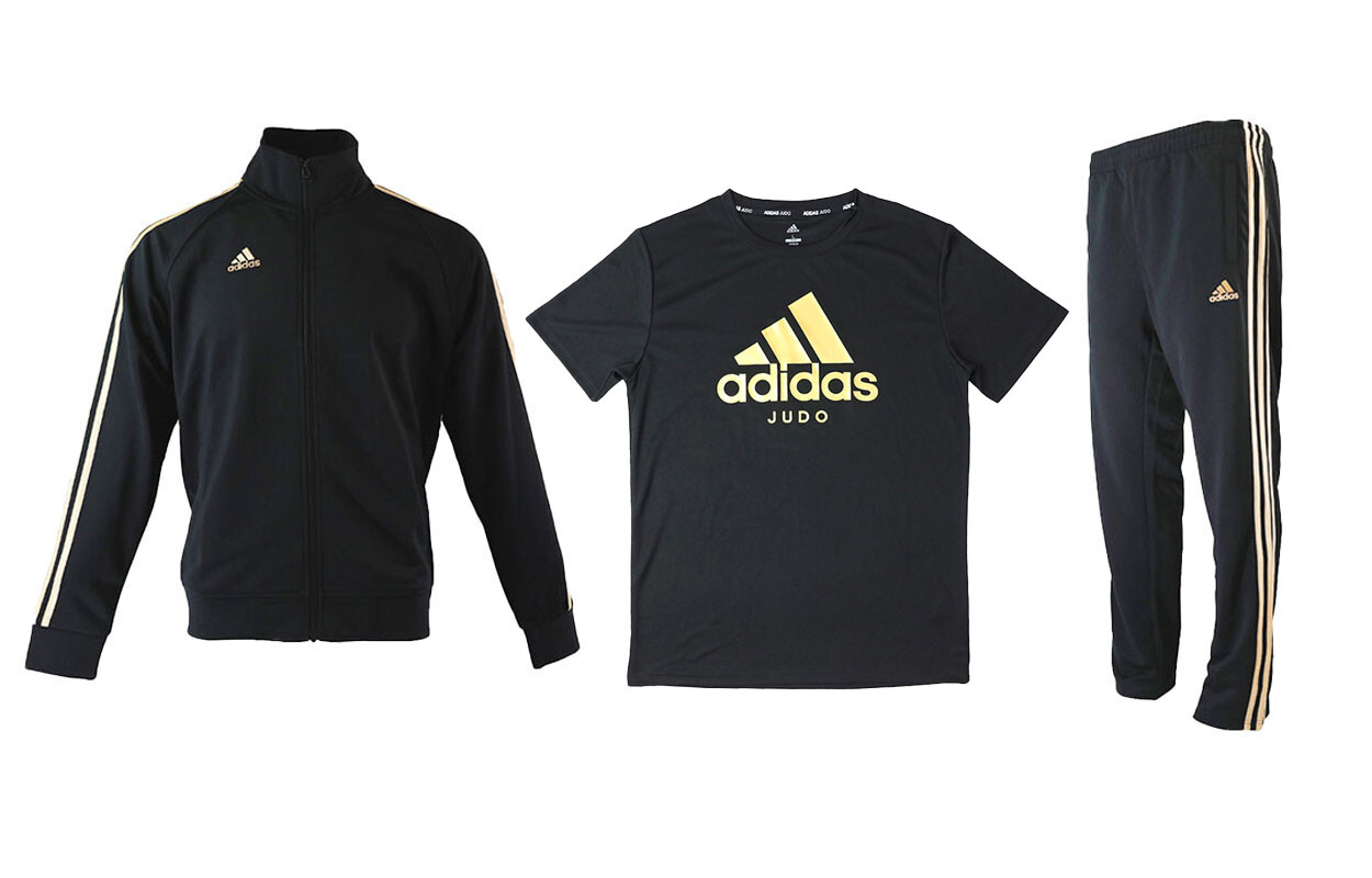 

Повседневный спортивный мужской комплект черного и золотого цвета Adidas, черный