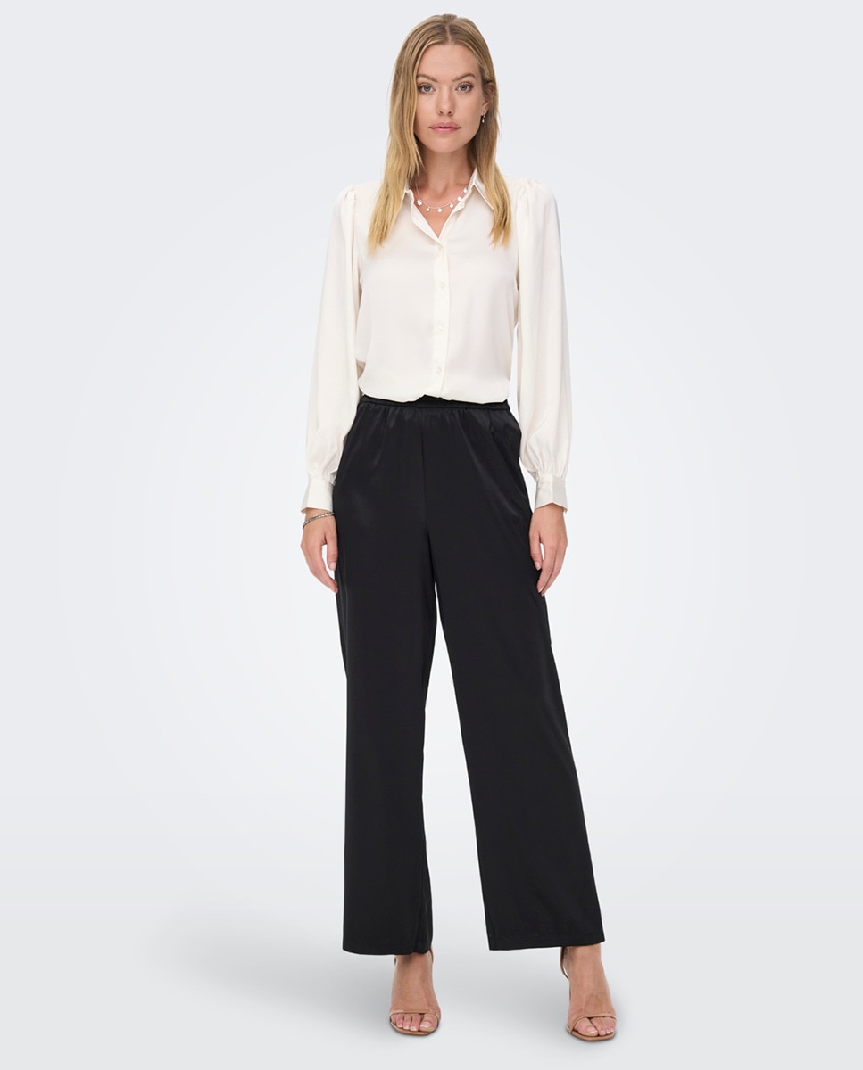 Широкие атласные женские брюки Only, черный белые атласные брюки широкого кроя weekday riley