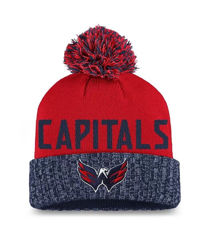 

Женская красно-темно-синяя вязаная шляпа Washington Capitals Iconic с манжетами и помпоном Fanatics, красный