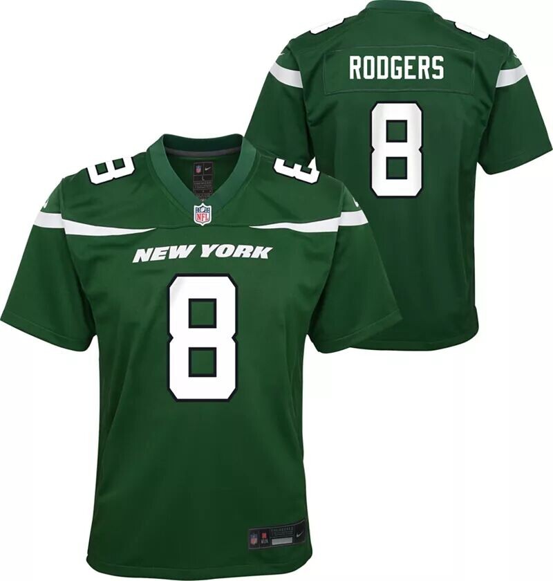 

Зеленая игровая майка Nike Youth New York Jets с Аароном Роджерсом № 8