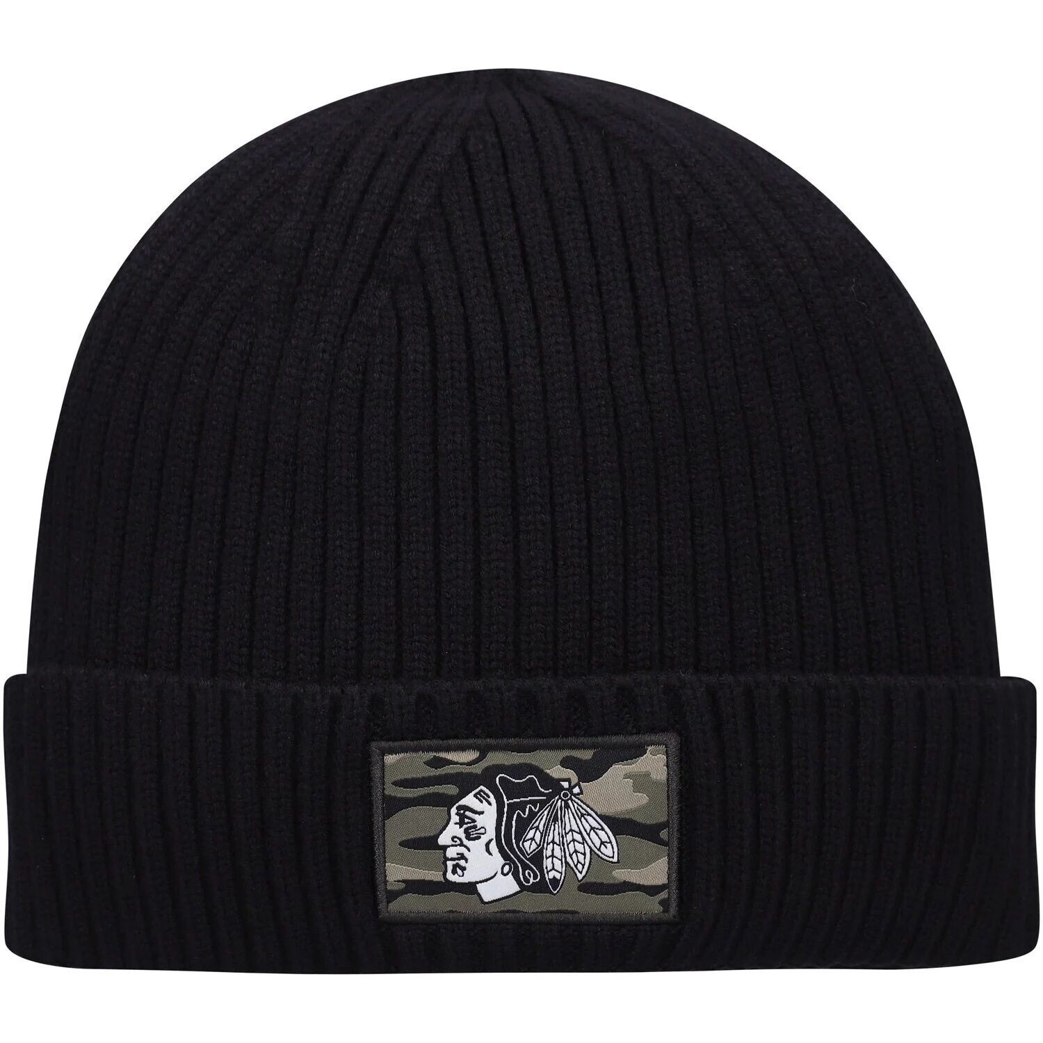 

Мужская вязаная шапка adidas Black Chicago Blackhawks Military Appreciation с манжетами