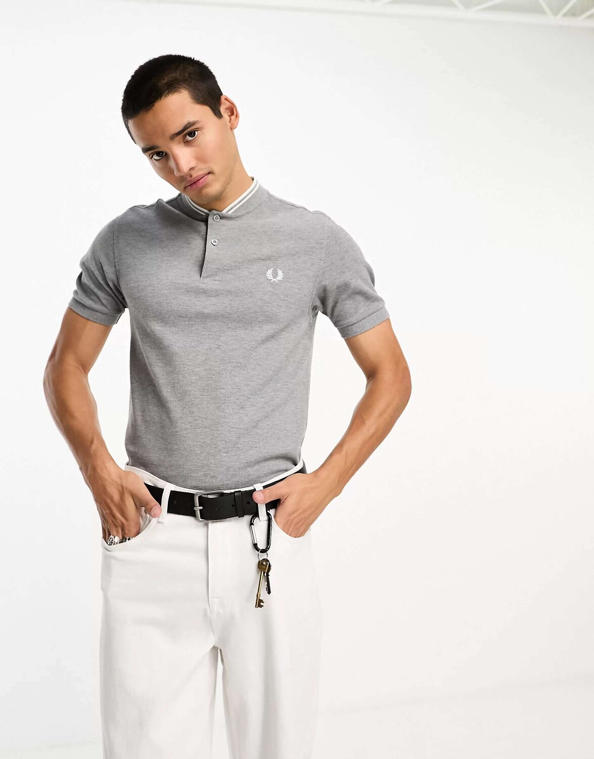 

Серая меланжевая рубашка-поло с воротником-бомбером Fred Perry