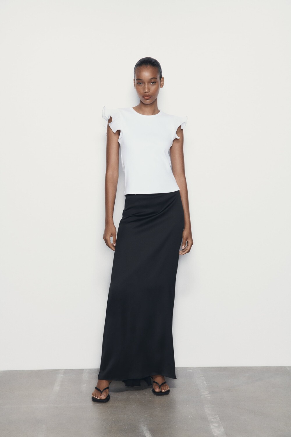 

Футболка с оборками из органической ткани Zara, белый