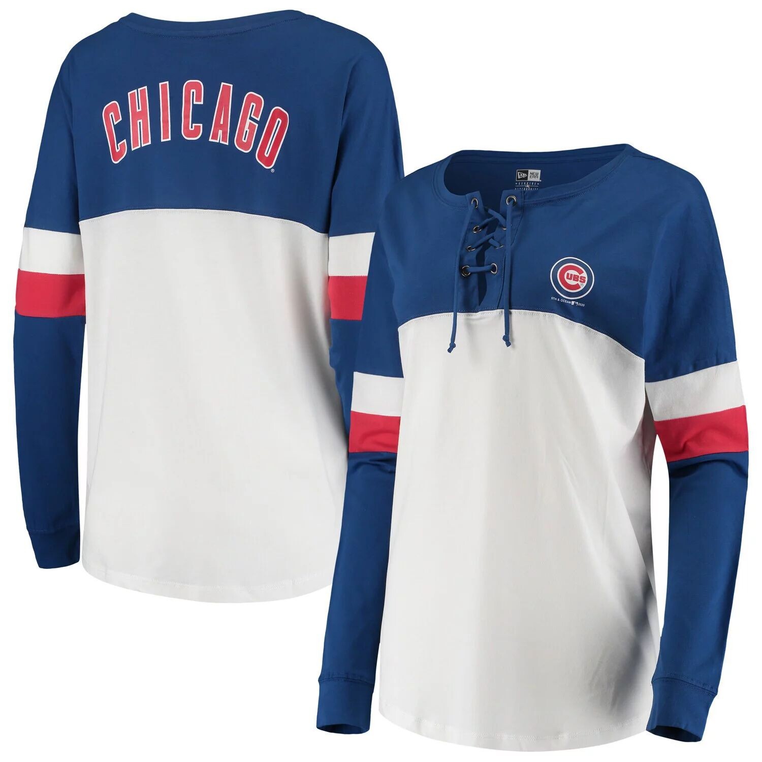 

Женская футболка New Era White/Royal Chicago Cubs со шнуровкой и длинными рукавами New Era