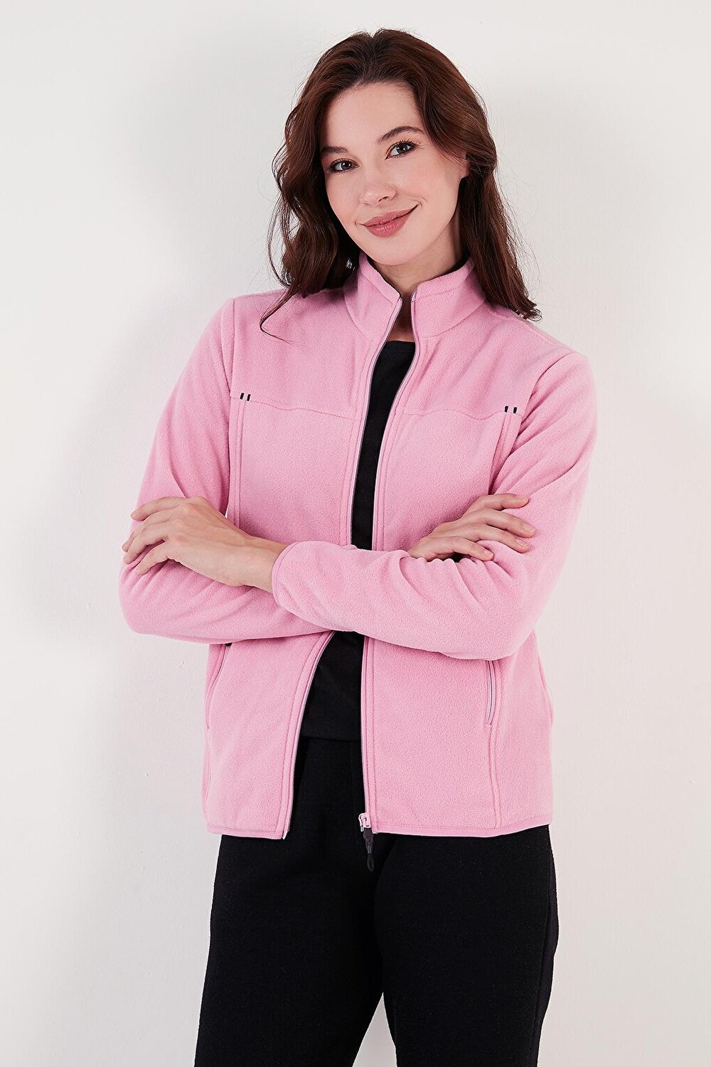 

Флисовый кардиган с карманами и молнией Slim Fit, не скатывается и не скатывается 5907002 Lela, сахарный розовый