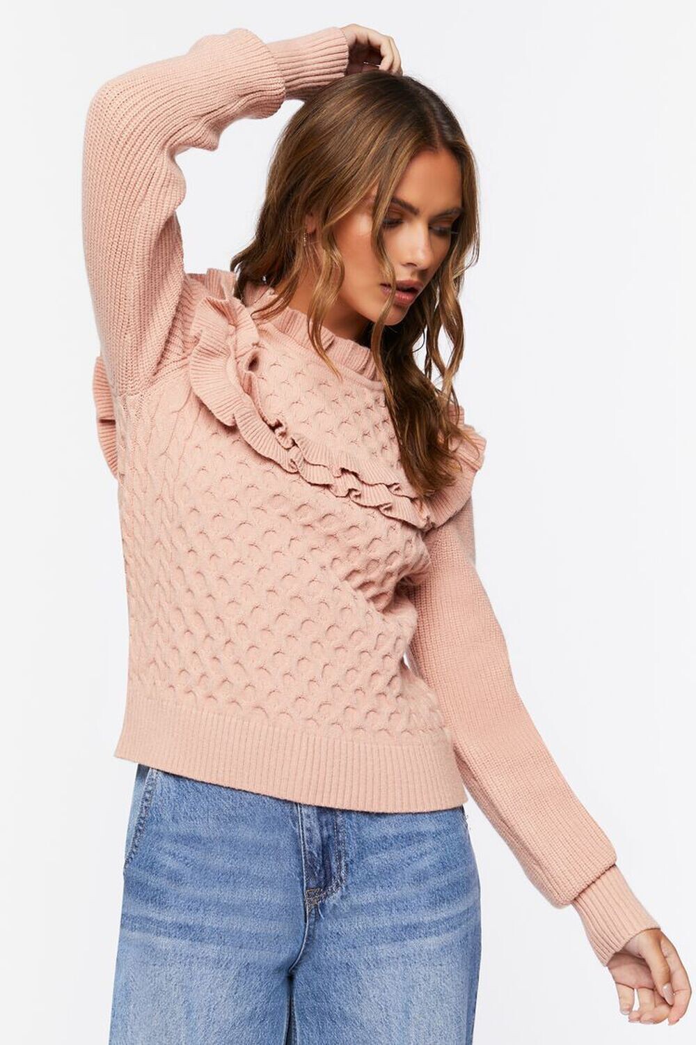 

Вязаный свитер с рюшами и сотами Forever 21, роза
