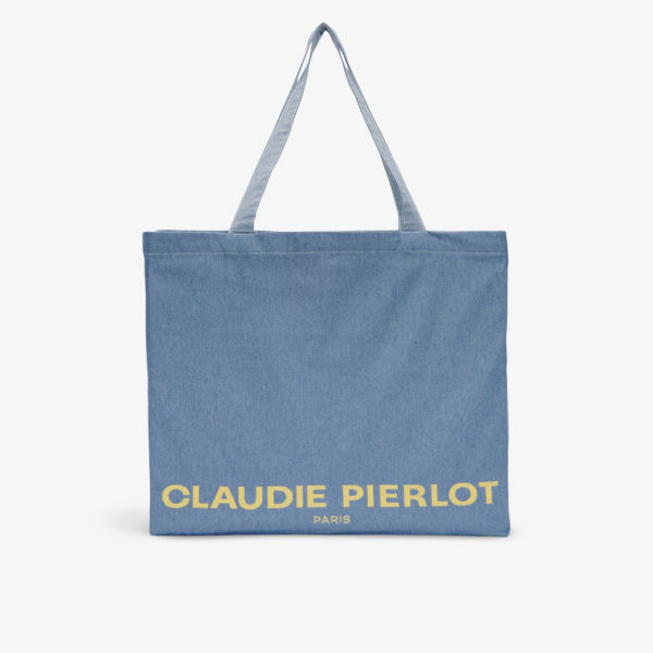черная женская кепка с логотипом claudie pierlot черный Объемная сумка-тоут из переработанного хлопка с логотипом Claudie Pierlot, цвет bleus