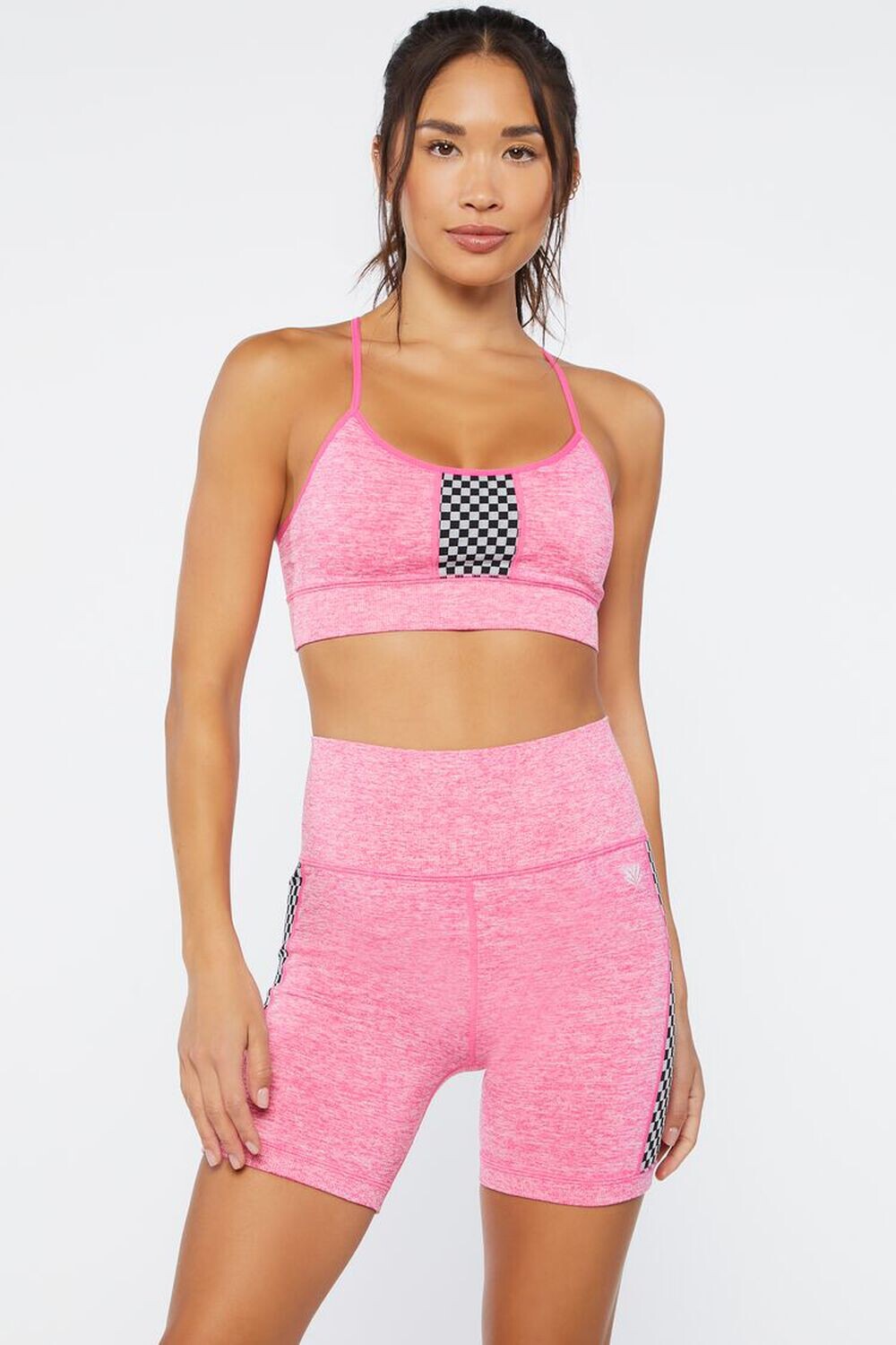 

Бесшовные байкерские шорты Active в клетку Forever 21, розовый