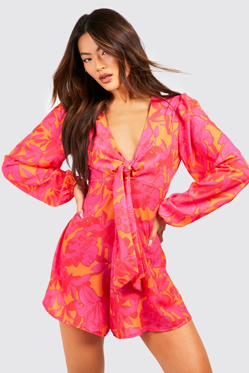 

Комбинезон с цветочной завязкой передней части Boohoo, оранжевый