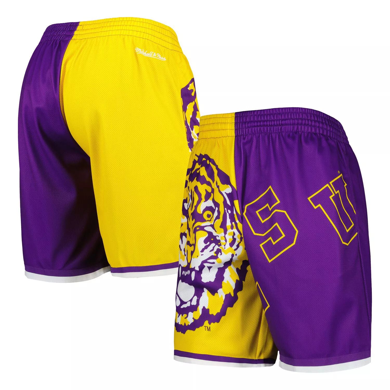 

Мужские модные шорты Mitchell & Ness фиолетового/золотого цвета LSU Tigers Big Face 5.0