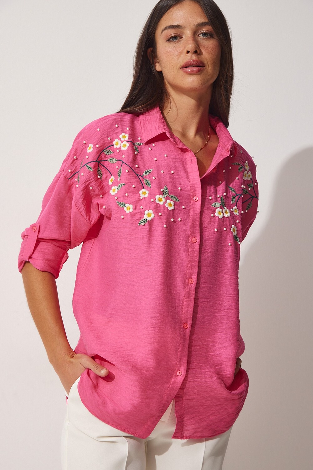 

Рубашка - Розовая - Oversize Happiness İstanbul, розовый