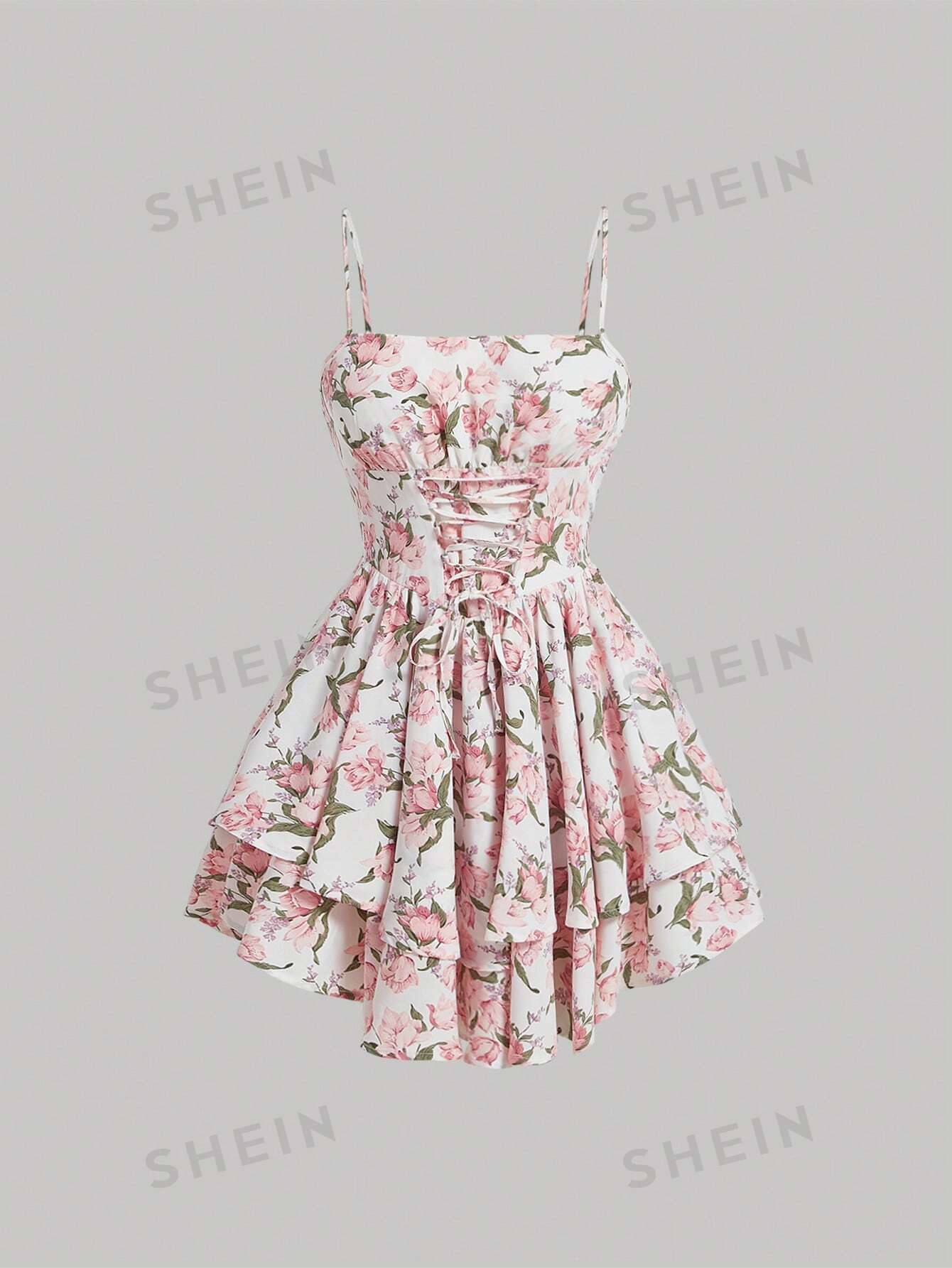 цена SHEIN MOD Женское платье без рукавов с цветочным принтом и завязками на бретельках, многоцветный