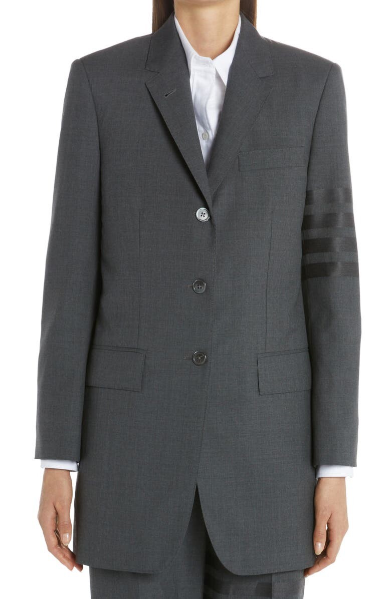 

Длинное спортивное пальто из шерсти с узором 4-Bar THOM BROWNE, темно-серый