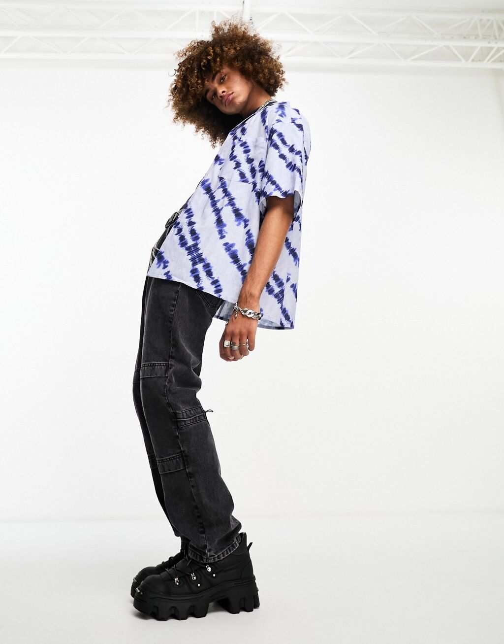 

Голубая льняная рубашка свободного кроя ASOS DESIGN