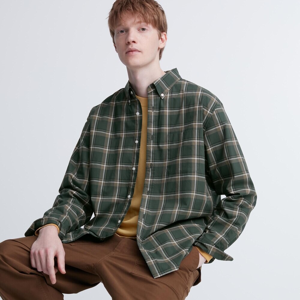 

Uniqlo Мужская и женская высококачественная длинная рубашка из штапельного хлопка в клетку, мужская повседневная рубашка с длинным рукавом