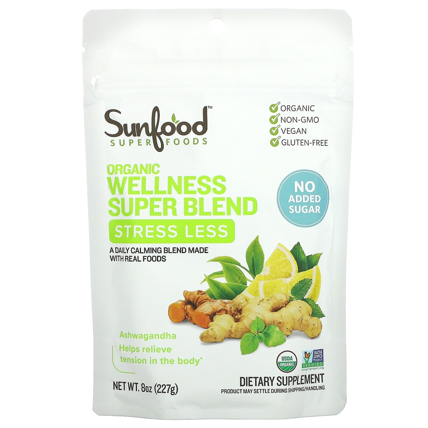 

Organic Wellness Super Blend, для снижения стресса, 227 г (8 унций), Sunfood