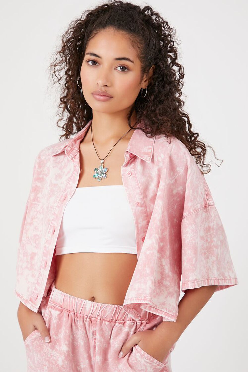 

Укороченная рубашка Acid Wash Forever 21, розовый