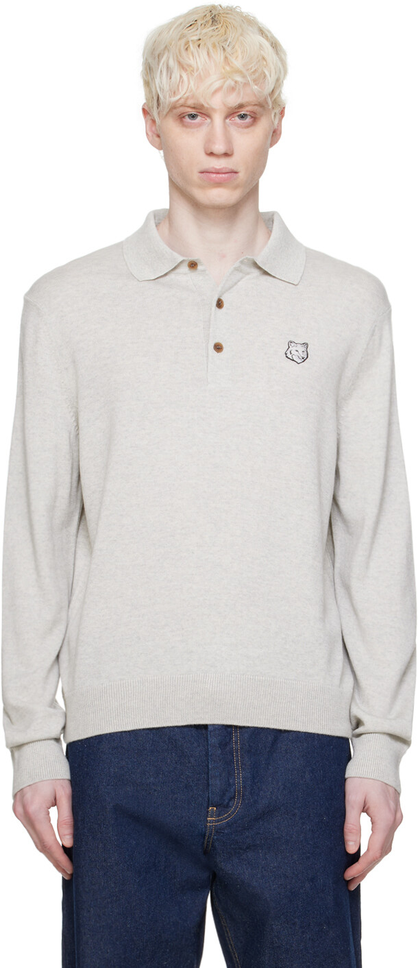 

Серая рубашка-поло с головой лисы Bold Fox Maison Kitsune, цвет Light grey